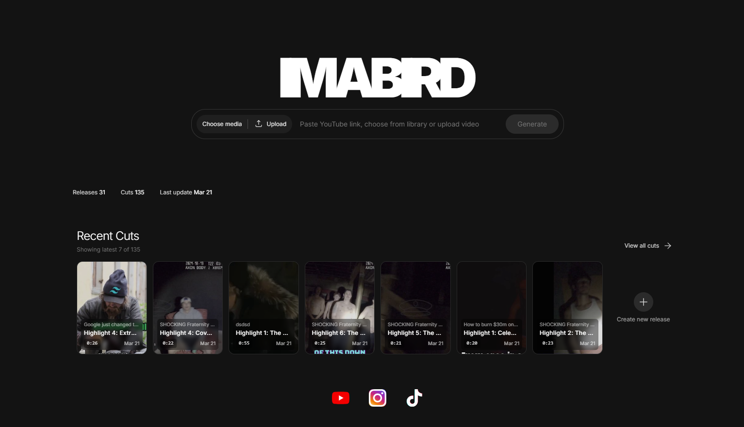 IMABIRD dashboard screenshot