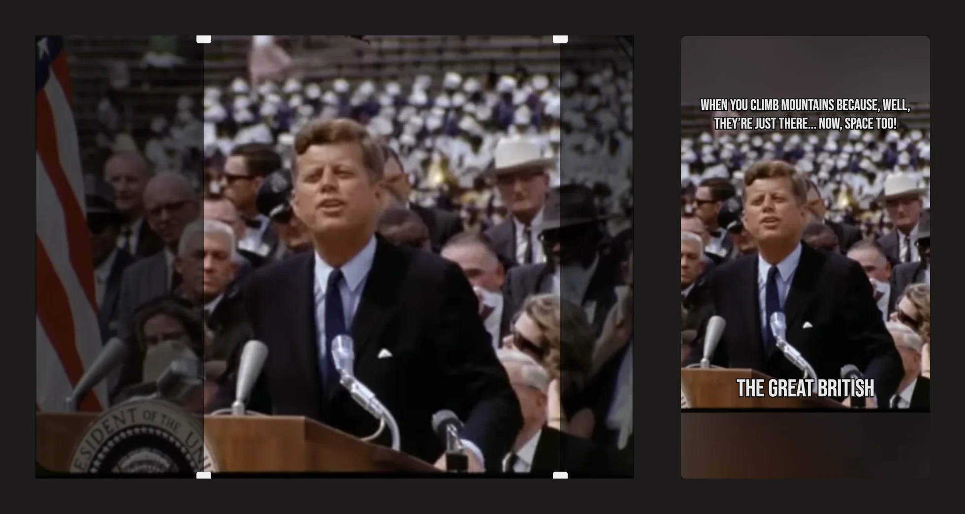IMABIRD comparing the horizontal source video against the vertical output