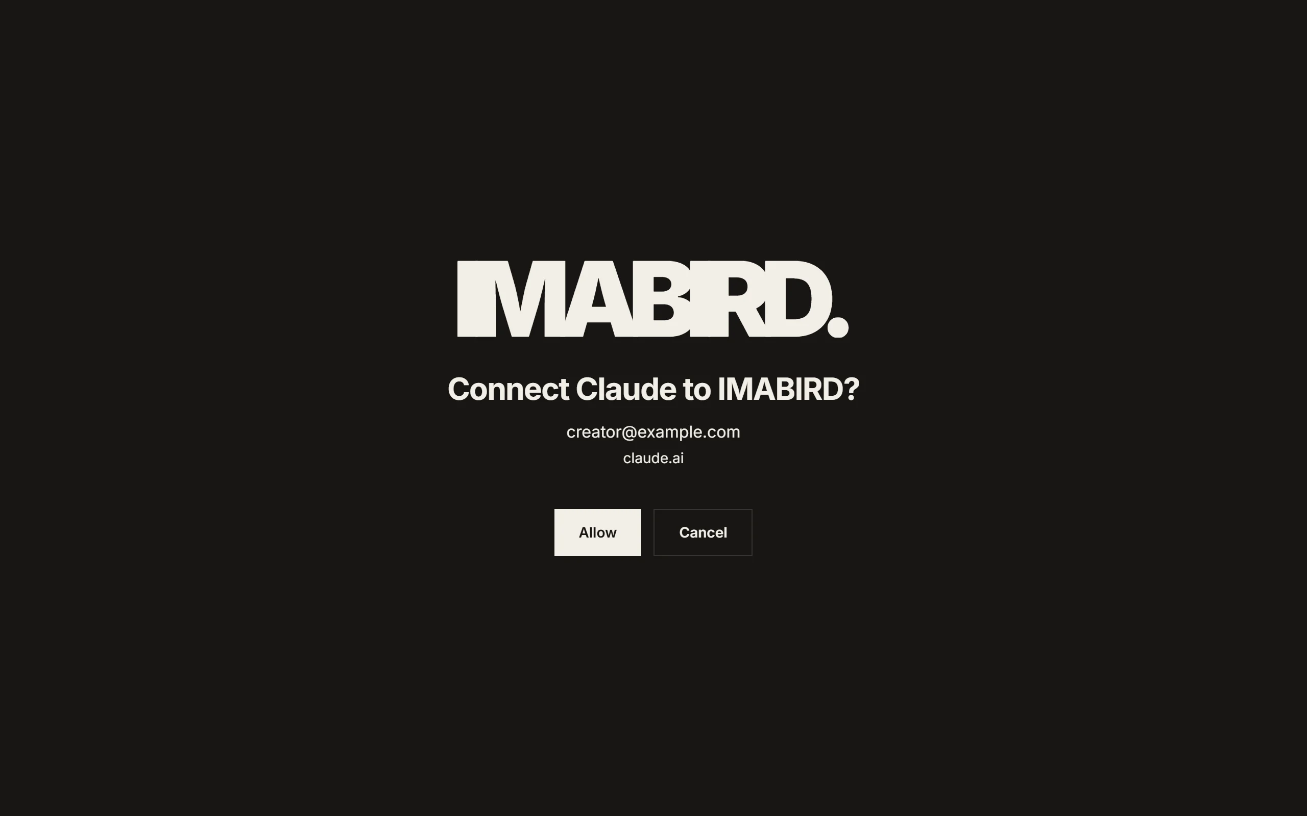 The IMABIRD screen where you allow Claude to use your account