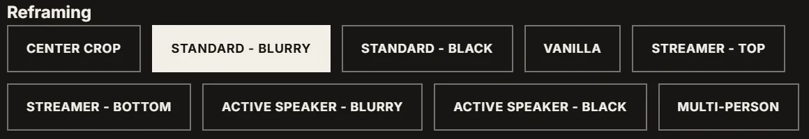 IMABIRD reframing options, including Streamer - Top and Streamer - Bottom